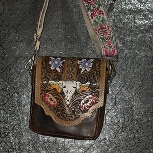 Western Style Leather Bag Rodeo Western W Extra Embroidered Crossbody Strap